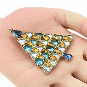 Rare! Weiss Signed Limited Edition Light Blues Gold Christmas Tree Holiday Brooc